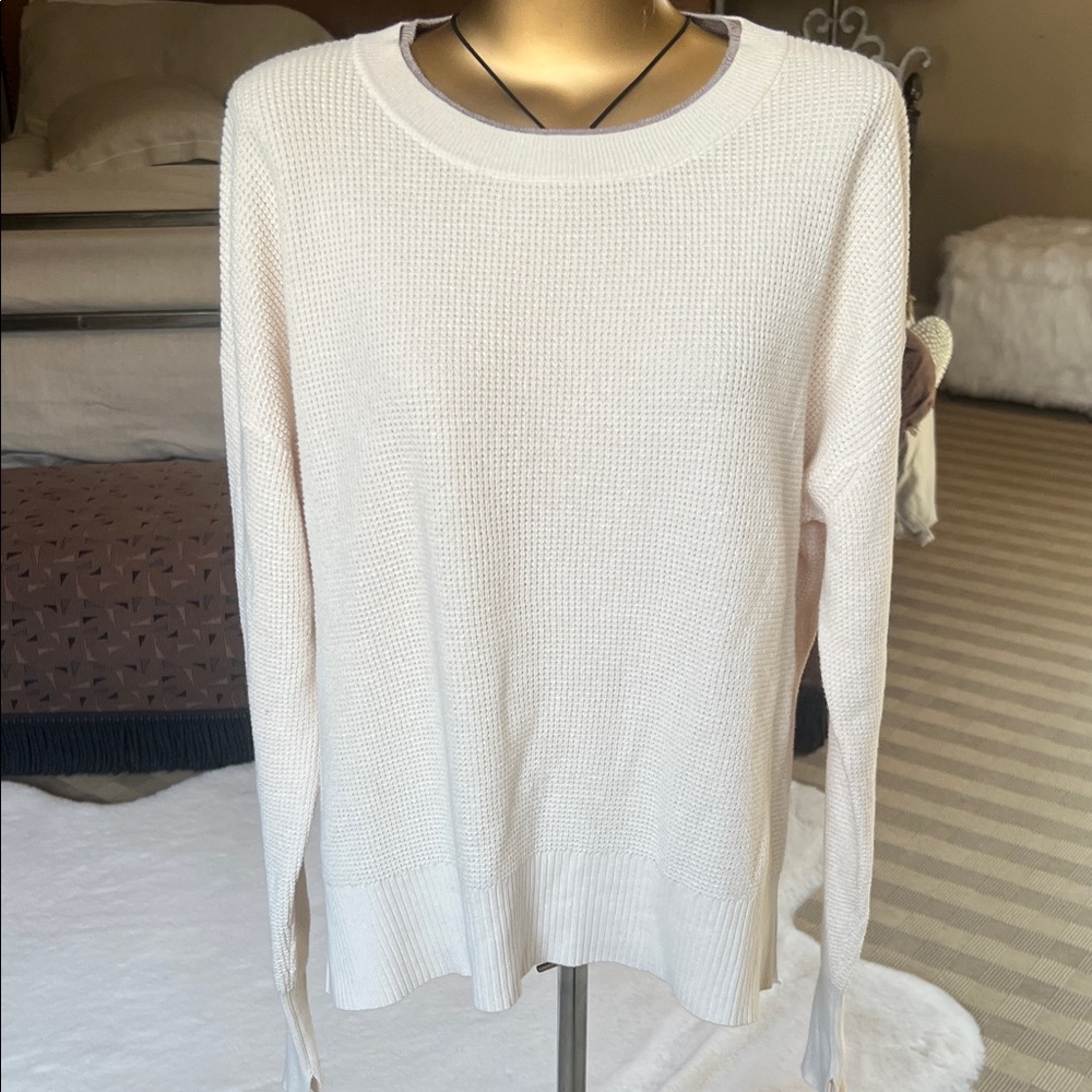 margaret o’leary Cream Waffle Knit Crewneck Sweater size medium